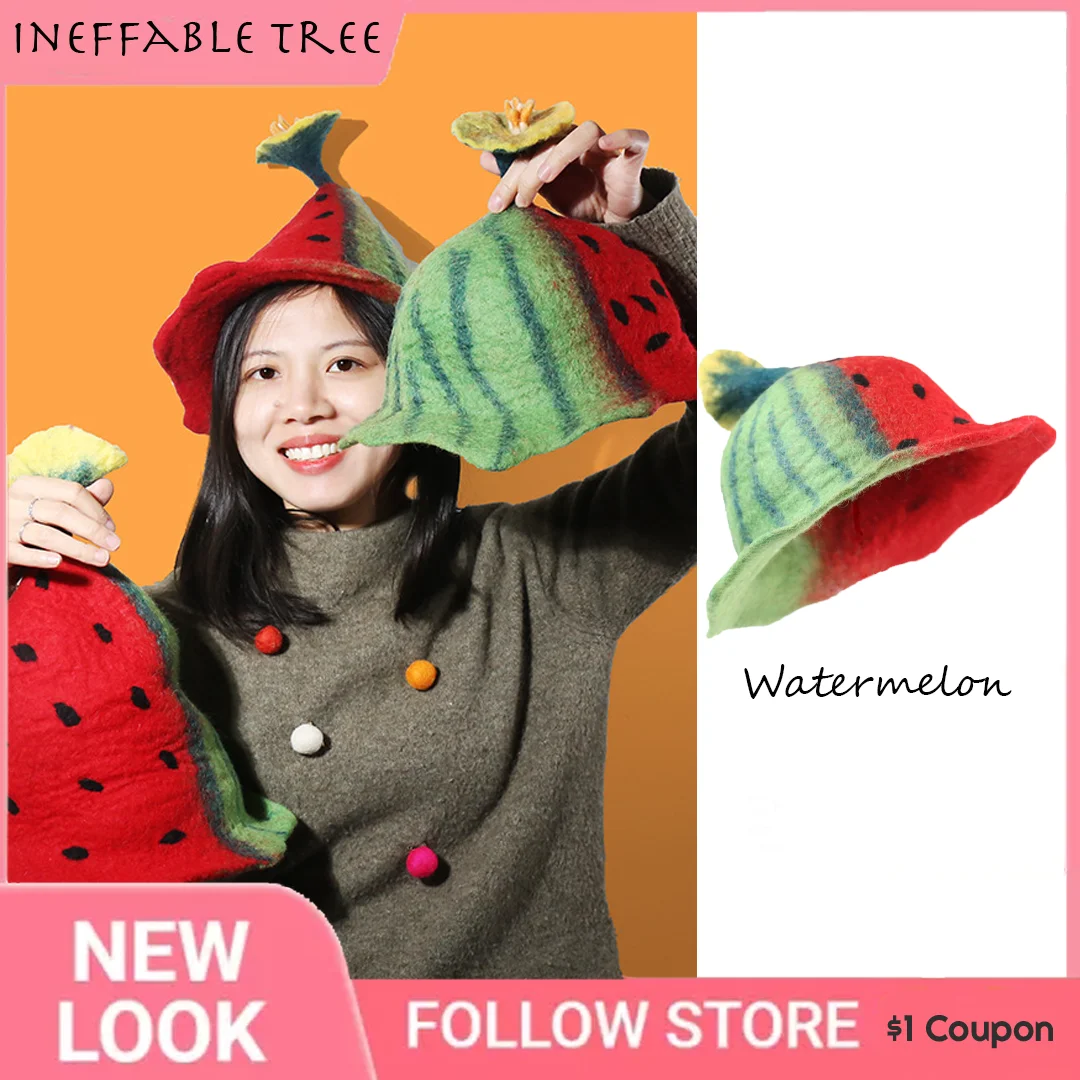 

Autumn-Winter Handmade Wool Felt Hats - Parent-Child Unisex Kids Fun Elf Wizard Hat, Rainbow & Flower Accents