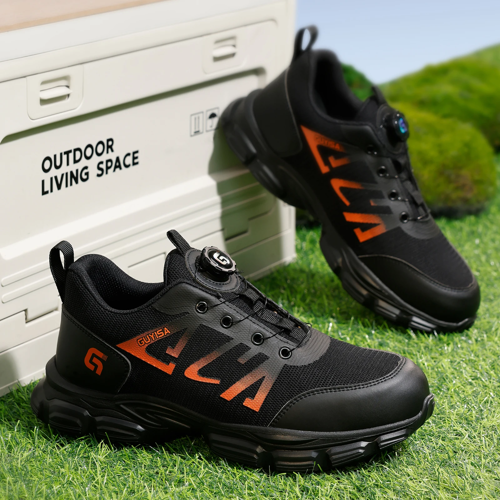 Men's work shoes, shockproof, lightweight, all-season style with rotating buttons