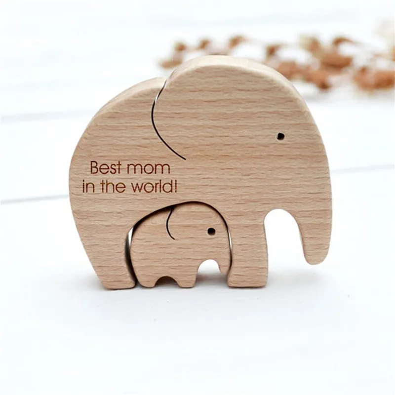 Elephant Mother And Child Family Wood Carving Ornaments Home Decoration Figurine Desktop Toy Table Decor Mother's Day Gift