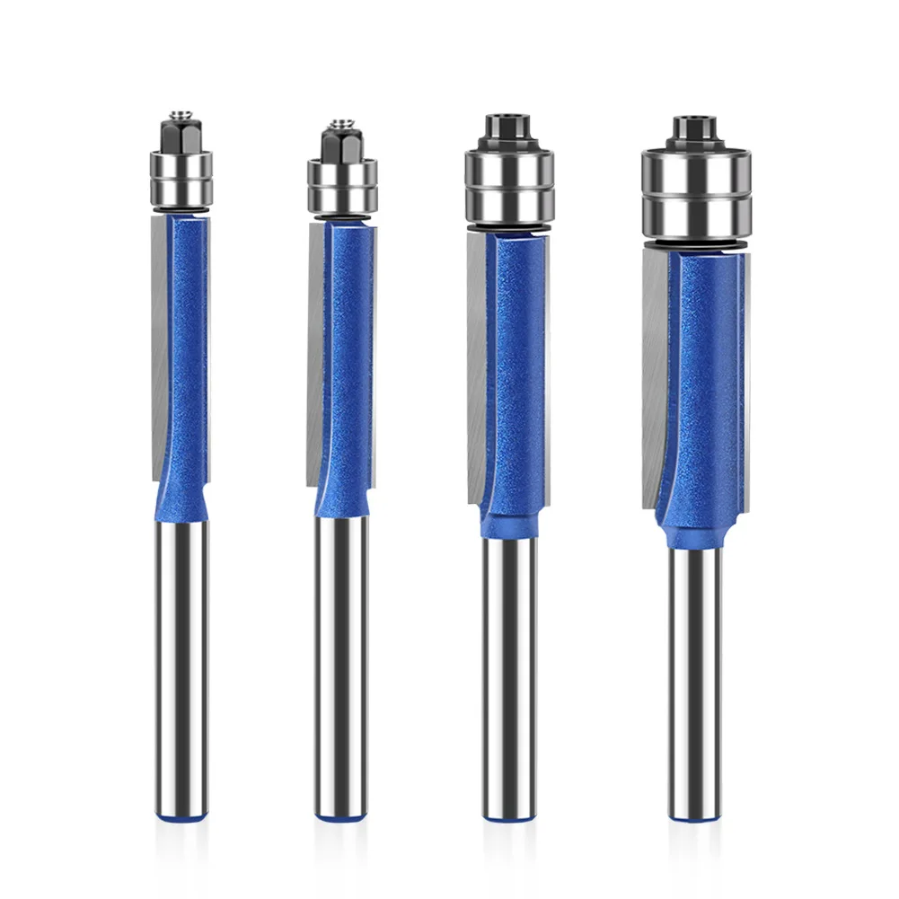 Dual Bearing Trimming Cutter, Tungsten Carbide Woodworking Router Bit, Grooving Flat Mouth Alloy Blade Head Set