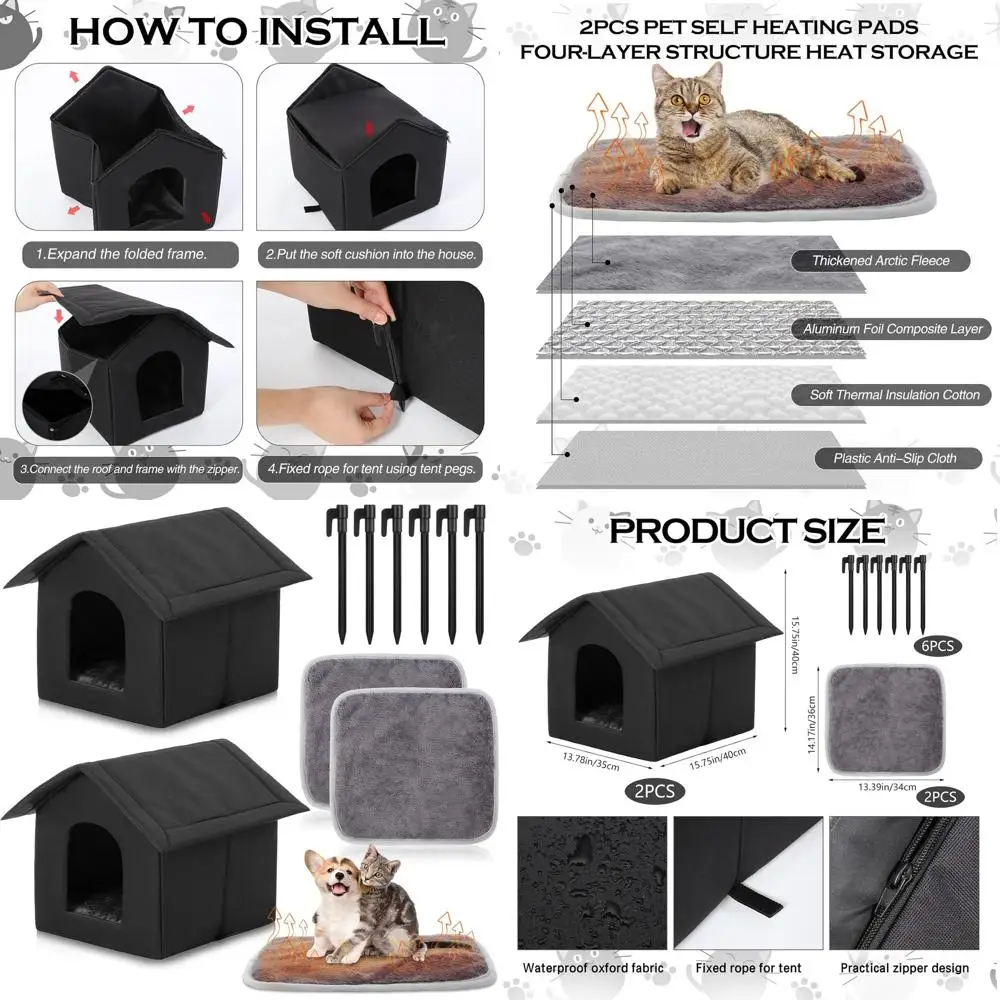 

Укрытое укрытие для кошек с двойным отделением и водонепроницаемой грелкой для бродячих животных