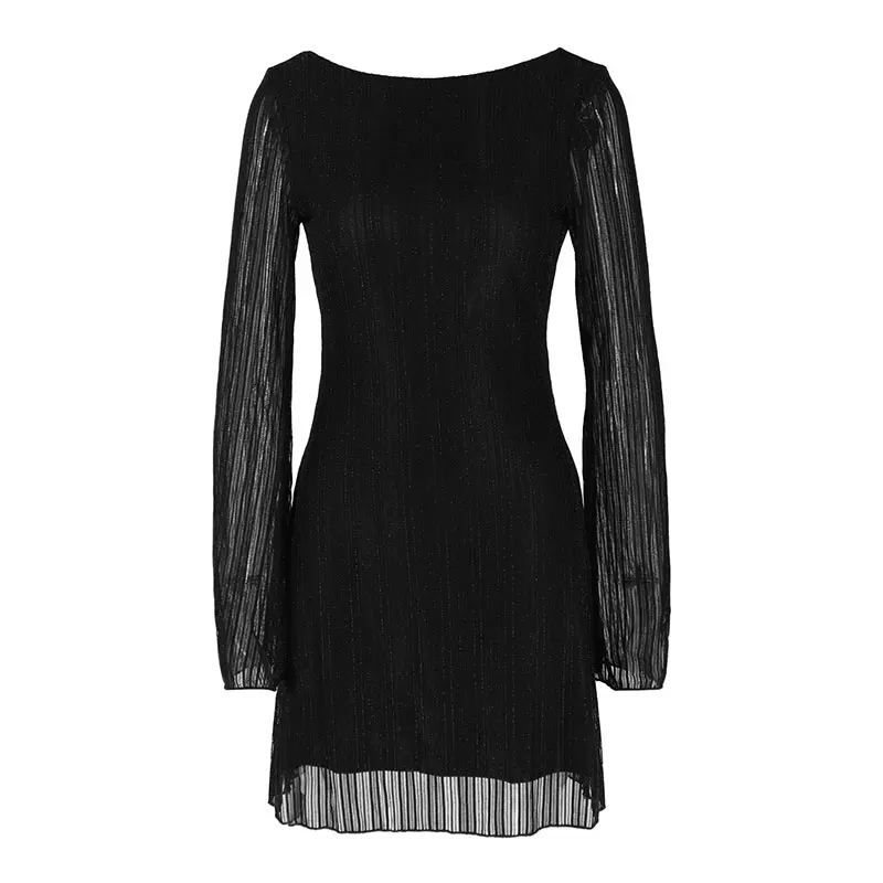 Neue Damenkleider Herbst Schwarz Sexy Rückenfrei Durchsichtige Minikleider Streetwear Fashion Lange Ärmel Elegantes Club Partykleid