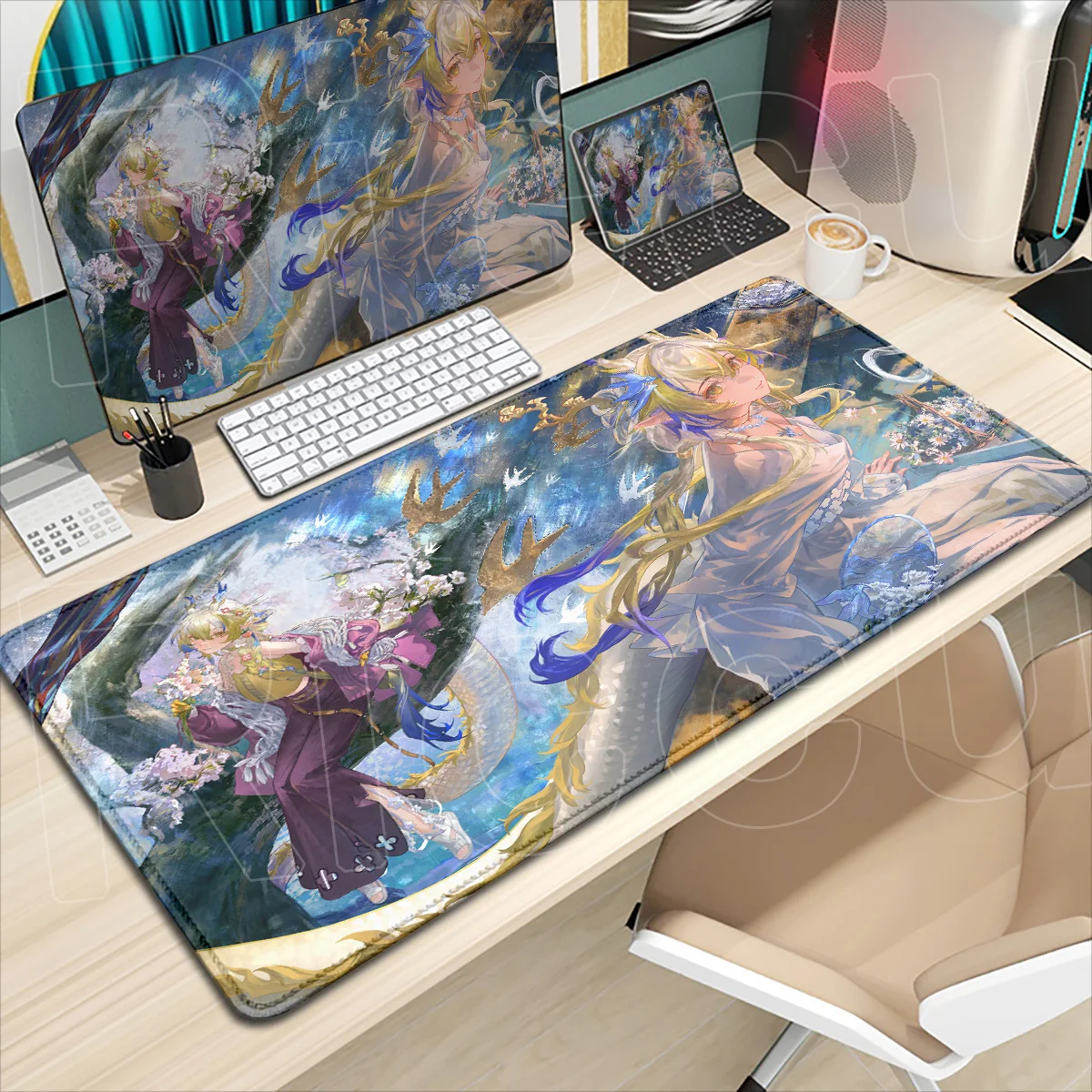 Computer-Mauspad mit süßem Drachenmädchen-Motiv, großes Laptop-Tastatur-Unterlage, heiß begehrtes Gaming-Arnights-Shu E-Sport-Gamer-Mauspad für den Schreibtisch – Detail 5