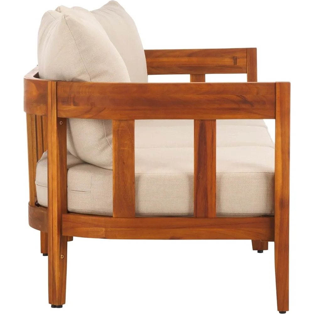 Outdoor Collection Owen Natural Teak Solid Wood/Taupe Cushion 3-Seater Sofa