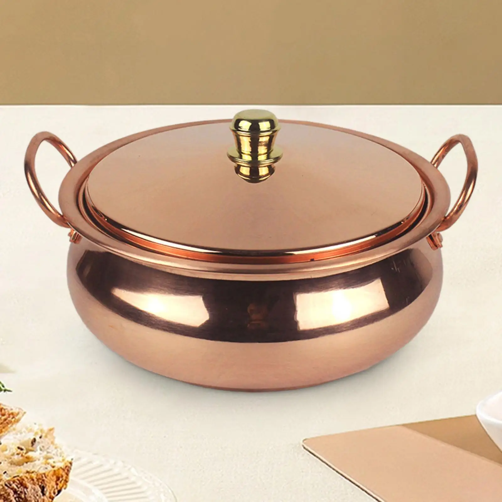 

Pure Copper Pot Elegant Thickened with Cover Handmade Hot Pot for Stovetop, Induction Shabu Shabu Pot for Household Restaurant