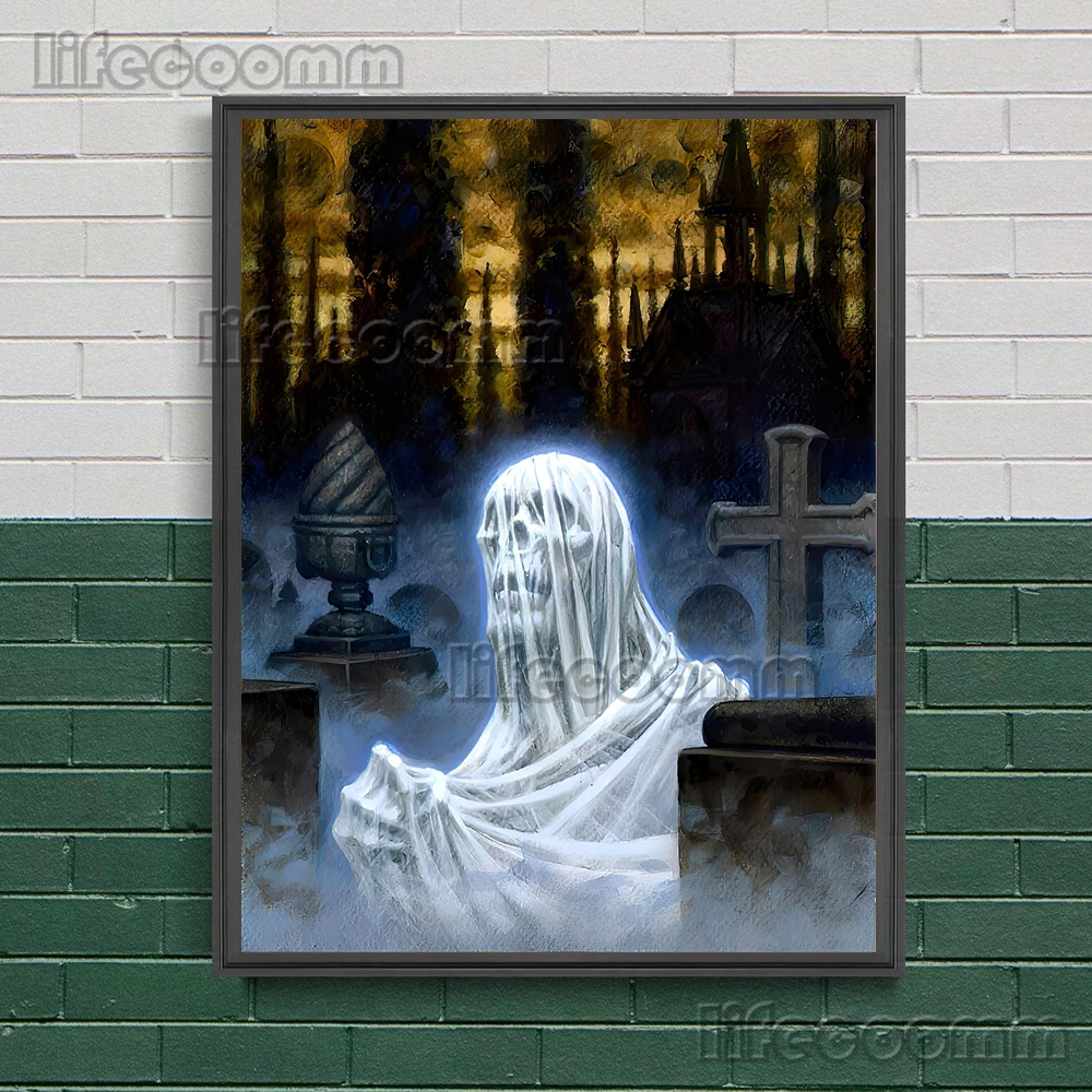 Ghosts Emerging From The Cemetery Abstract Vintage Wall Art Canvas Print The Evil Spirit