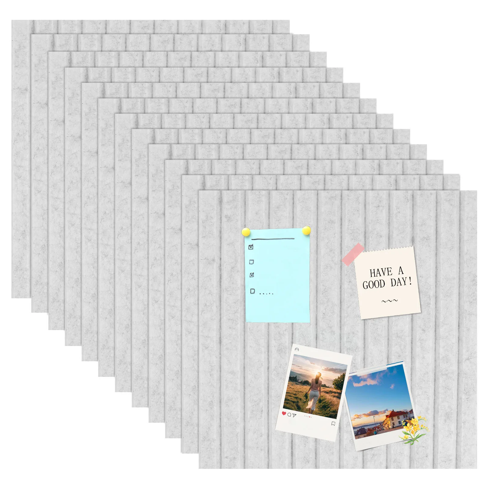

12Pcs Felt Bulletin Board Self-Adhesive Felt Cork Board Tiles 11.8×11.8 inch Wall Decorative Pin Board Foldable Picture Board