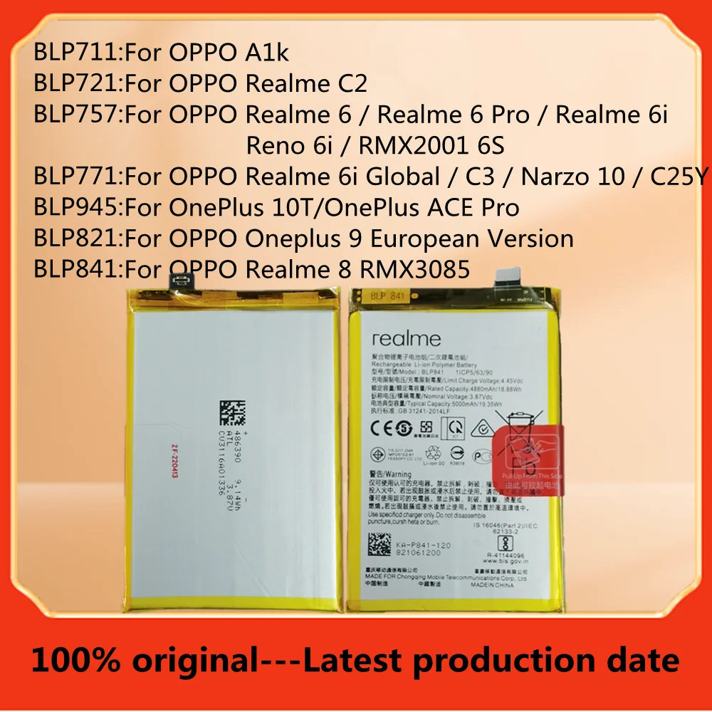 Original Battery For OPPO A1k Realme 8 9 Oneplus 10T ACE Pro /Realme 6i Global C3 Narzo 10 C25Y /Realme 6 Pro 6i 6s C2 Reno 6i