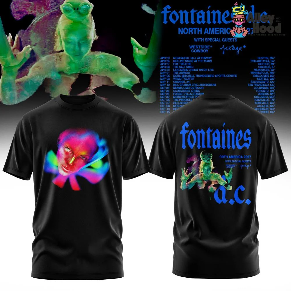 2026 Fontaines D.C. UK Tour 2027 Double Sided T Shirt, Band Portrait & Black Cat Graphic Unisex Casual Cotton Short Sleeve