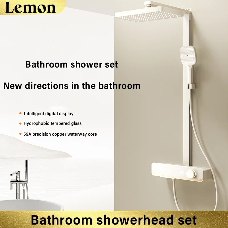 

Shower Set Stainless Steel Digital Display Intelligent Household Shower Wall Mounted Pressurized Square Rod Shower System