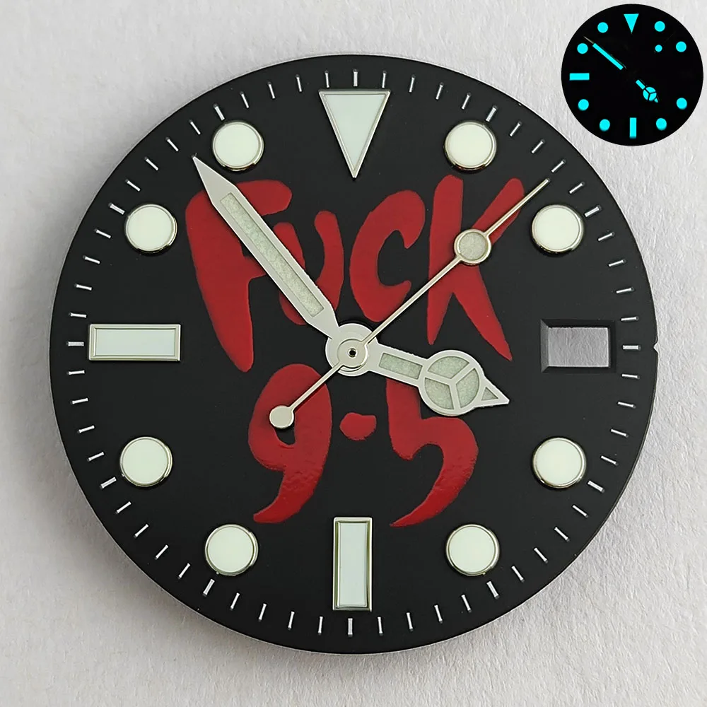 قرص ساعة 28.5 ملم قرص فرعي NH35 قرص NH35/36 مؤشر أخضر مضيء مناسب لحركة NH35 قرص أسود أخضر أزرق أبيض