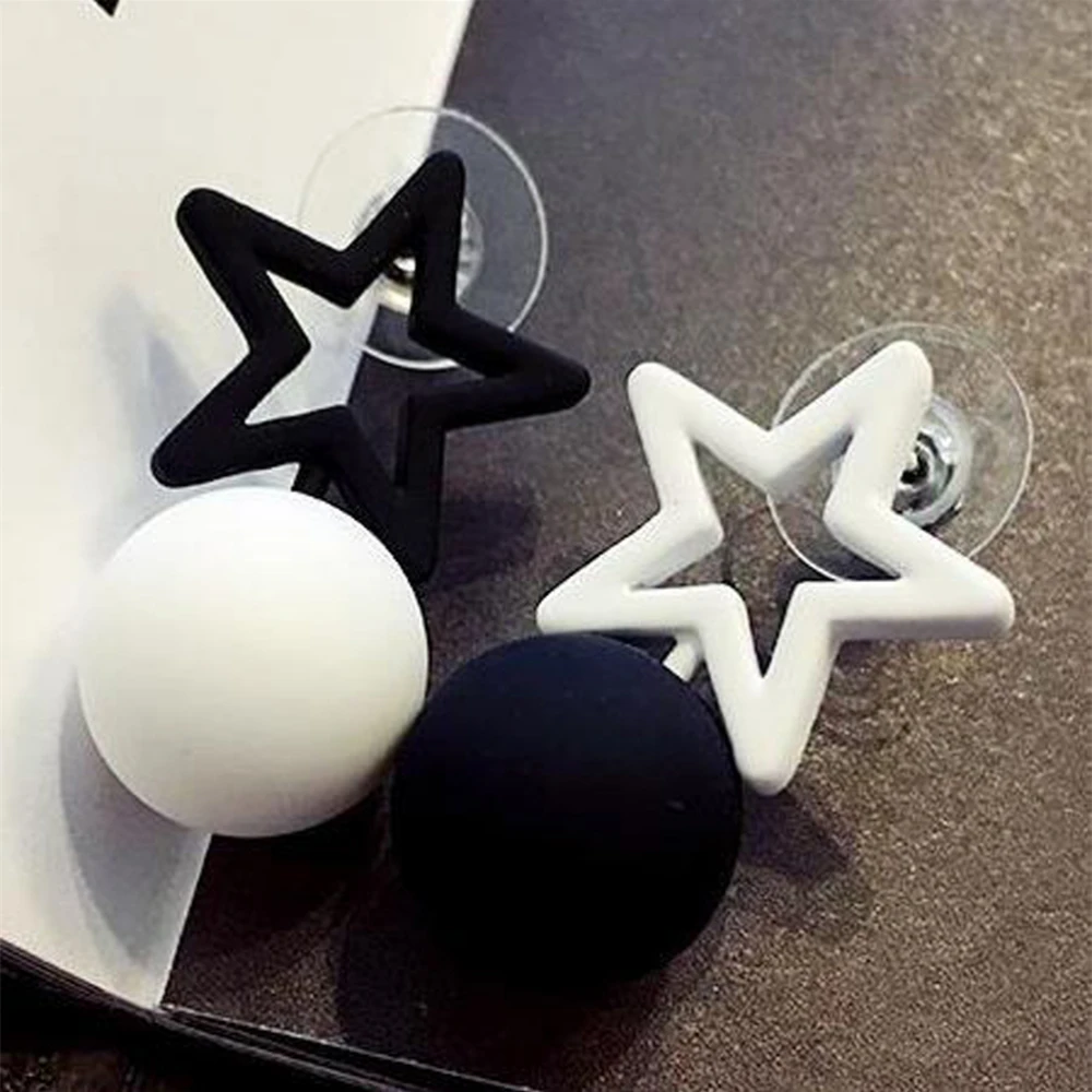 SUMENG 2024 New Black White Mixed Colors Hollow Square Pentagram Triangle Simple Ball Drop Earrings for Women Fashion Jewelry