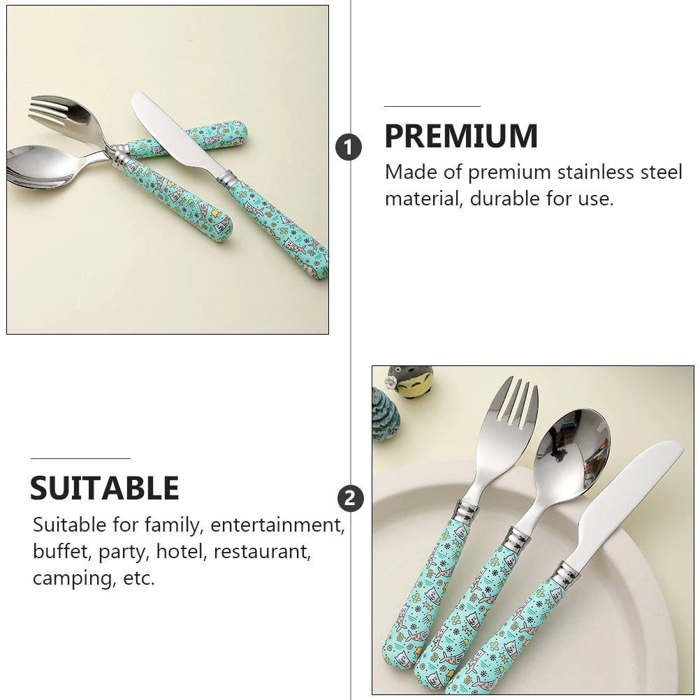 

Kids Cutlery Practical Cutlery Stainless Steel Spoon Fork Knife Set Durable Safe Baby Tableware Practical Camping Utensils