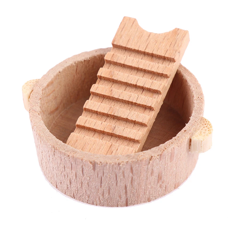 1:12 Dollhouse Miniatures Washboard Wash Basin 세탁 용 욕조 가정용 가구 용 발 버킷 욕실 용품