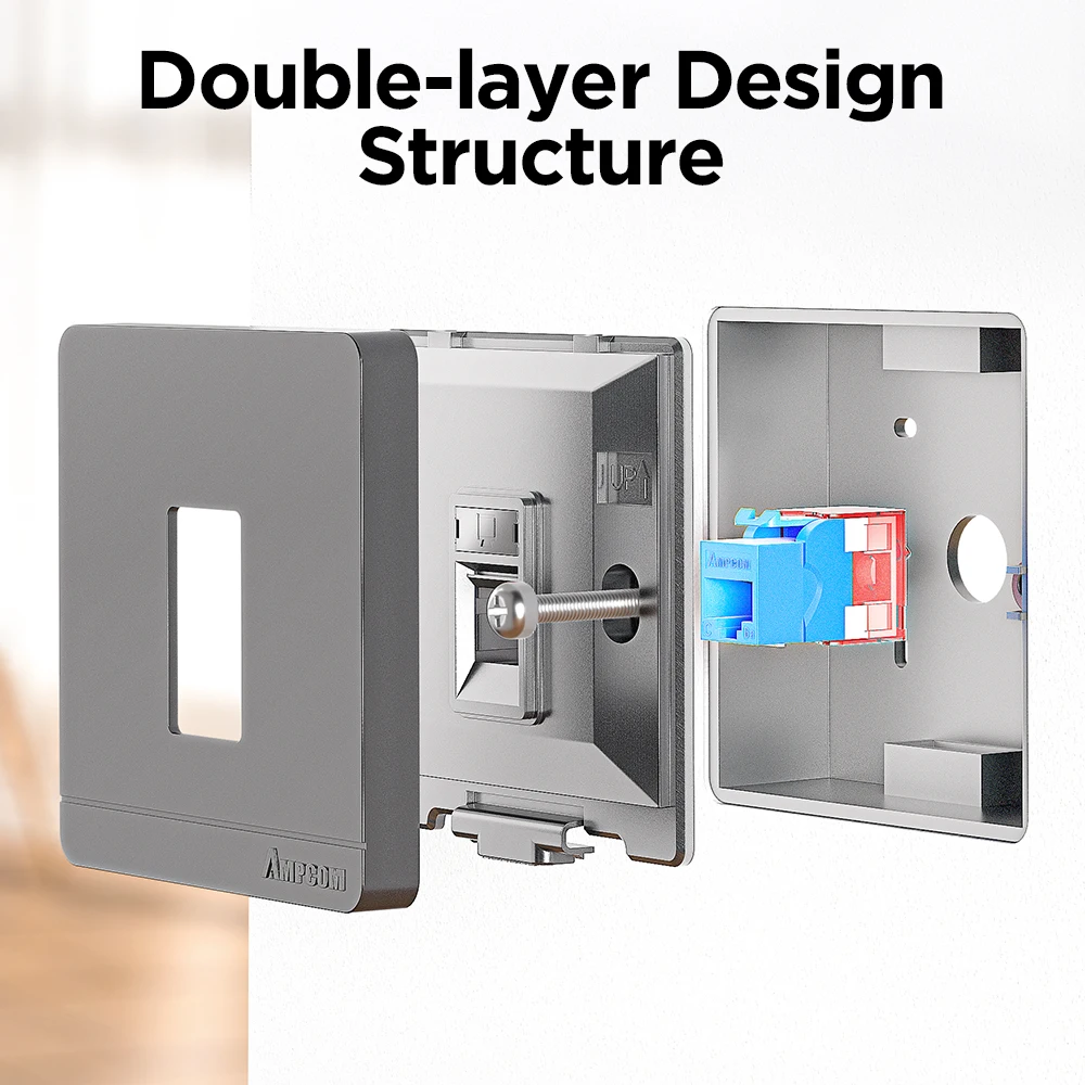 AMPCOM Wall Faceplate Socket Grey Wallplate 1-Port 2-Port 4-Port Networking Telephone Socket Outlet Mount Panel For RJ45 RJ11