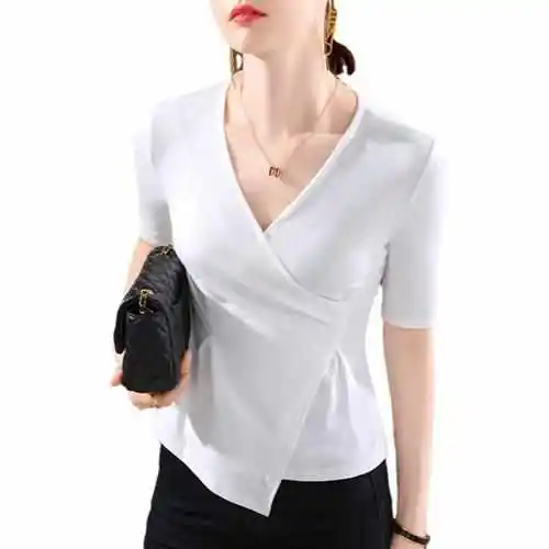

Spring Crossover Color Blo Slim Fit irt for Women Five Sve Length Trendy Inner Wear Cotton 00% Youth