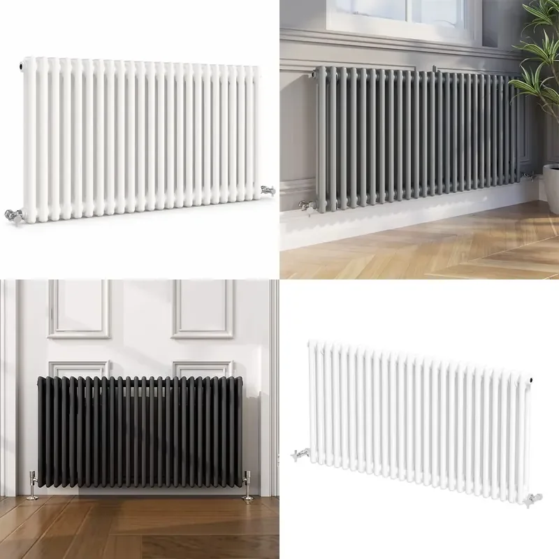 600x1190mm Retro Column Radiator Horizontal White Mild Steel Floor Type Hydraulic Heating Panel for Home Bathroom