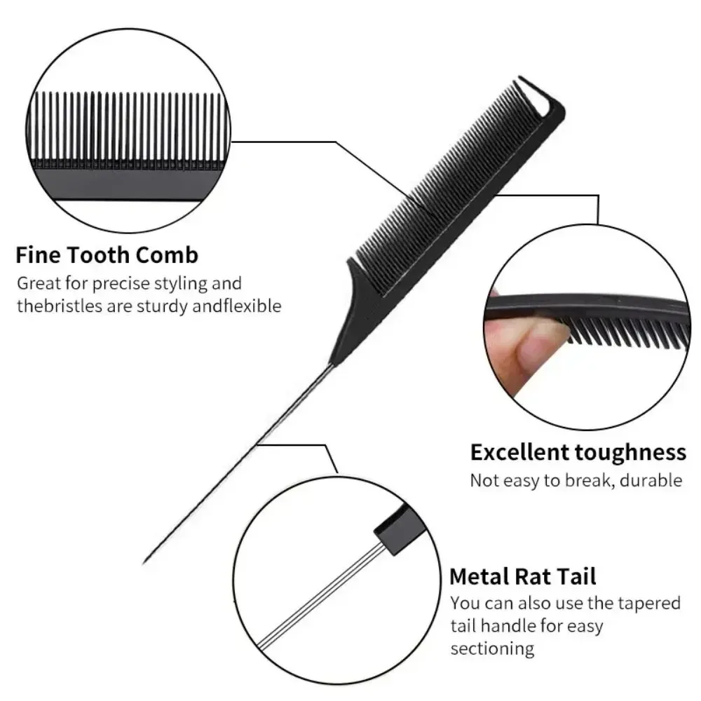 New 3Pcs Slick Back Hair Brush Set Bristle Hair Brush Brush Teasing Comb for Women Baby Kids Black Hair