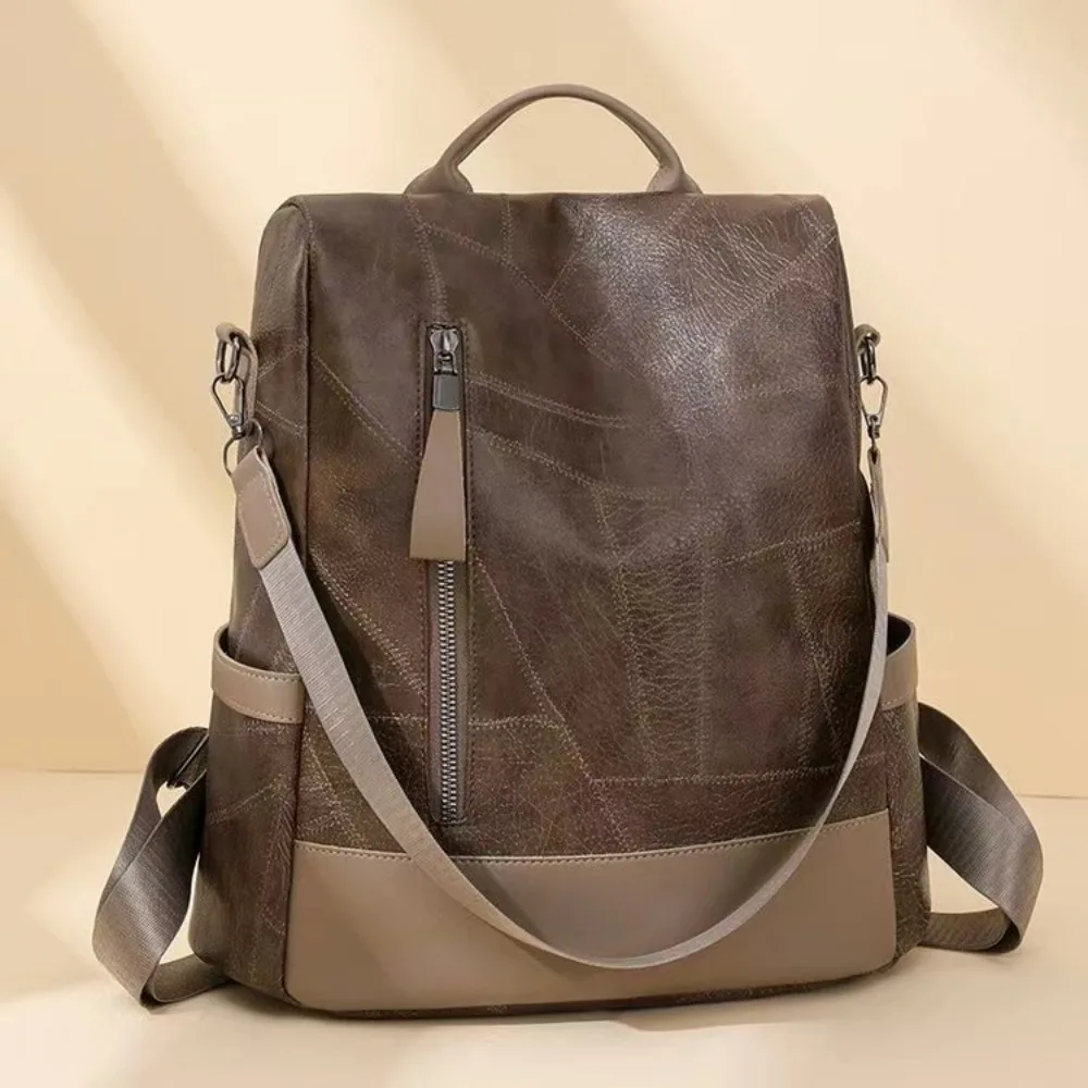 

PU Leather Versatile Backpack Black Brown Polyester Computer Bag Waterproof Large Capacity Commuting Backpacks Men Women