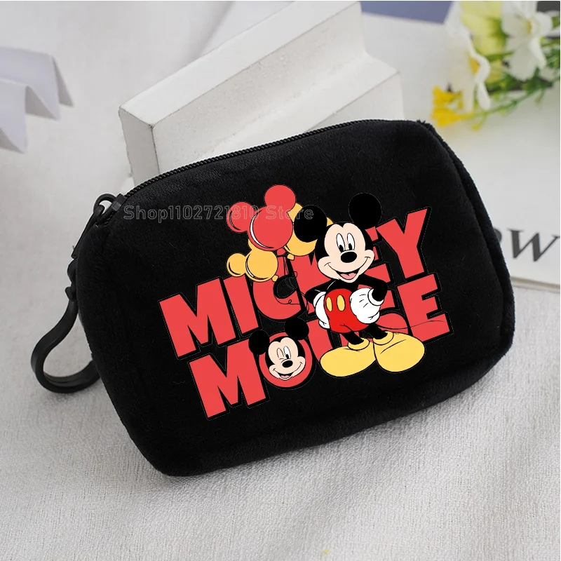 Mickey Minnie Mouse Wallet Women Cartoon Cute Anime New Coin Zipper Wallets Fashion Pink Plush Headphone Storage Bag Girls Gift