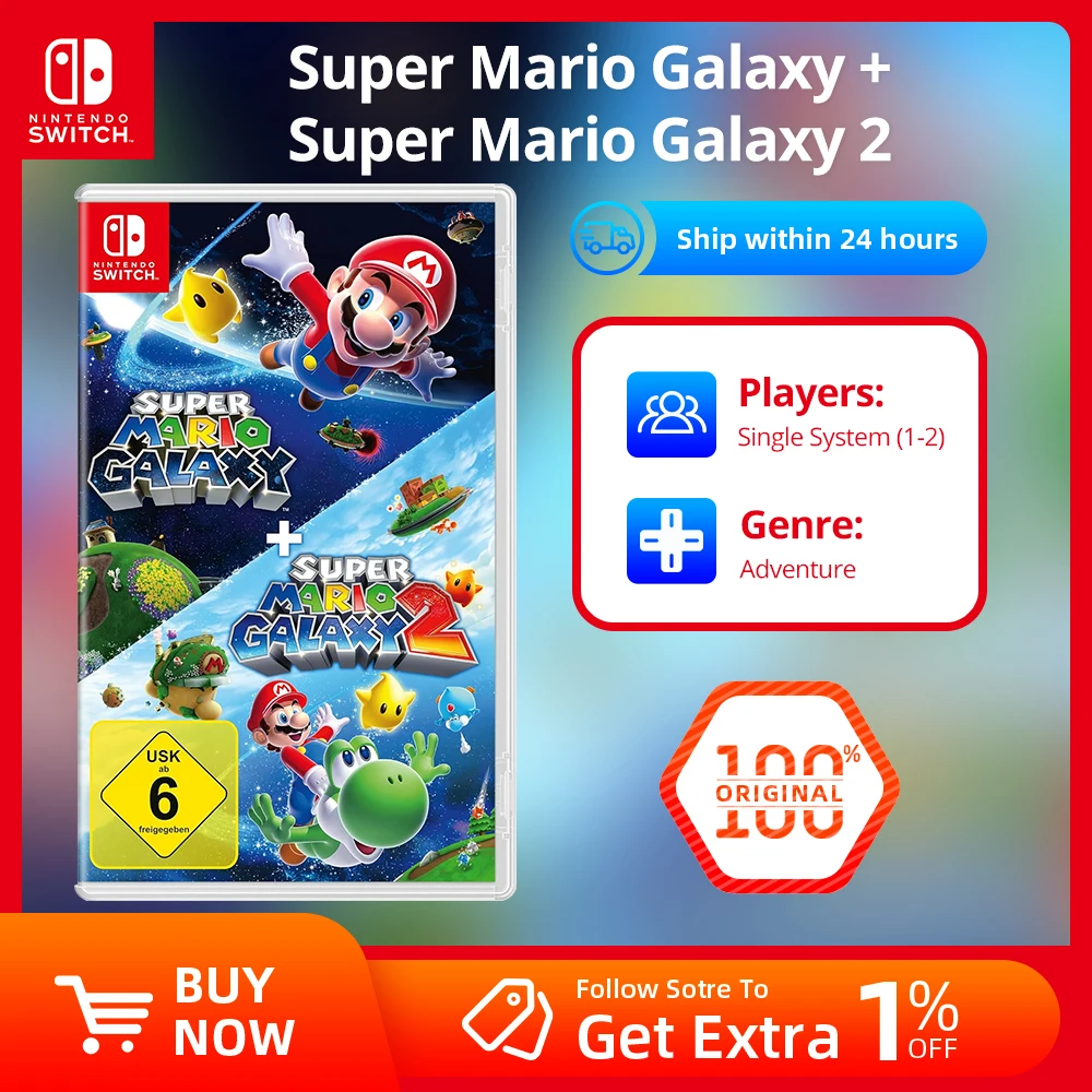 【Nintendo】 Ofertas de juegos de Nintendo Switch - Super Mario Galaxy + Super Mario Galaxy 2 - Games Adventure Action y RPG Genre Switch
