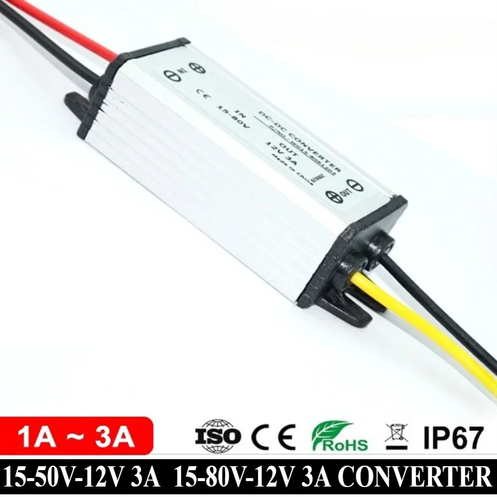 

24V 36V 48V 60V to 12V 1A 2A 3A DC DC Step Down Converter 15-80 Volt to 12 Volt Power Supply Regulator 36W for Cars Solar ROSH