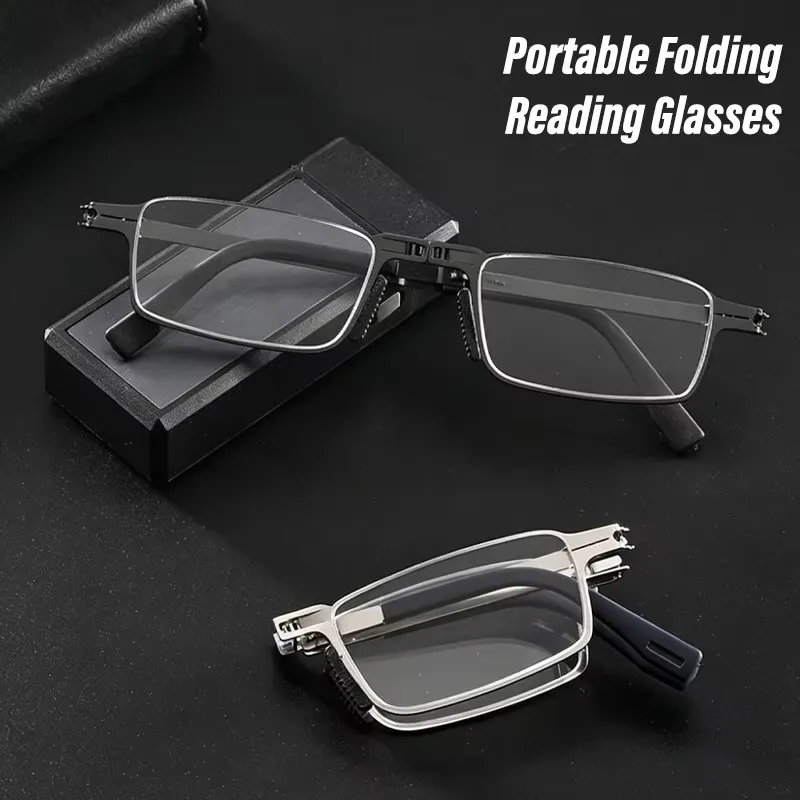 Tragbare Faltbare Lesebrille, Neue Brille, Gratis Etui, Eisenlegierungsrahmen, Lässiger Stil, Mit Sehstärke für Männer & Frauen 1.0