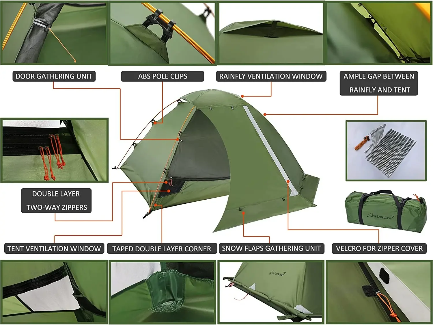 Outdoor tents camping tent outdoor items Waterproof 3 Season 2 person folding tent Hiking Equipment