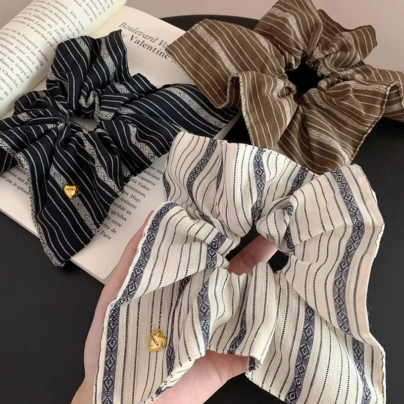 Retro Style Striped Square Large Intestine Headband for Women Ins Trendy Versatile High-end Elasticity Hair Tie Hair Accessories