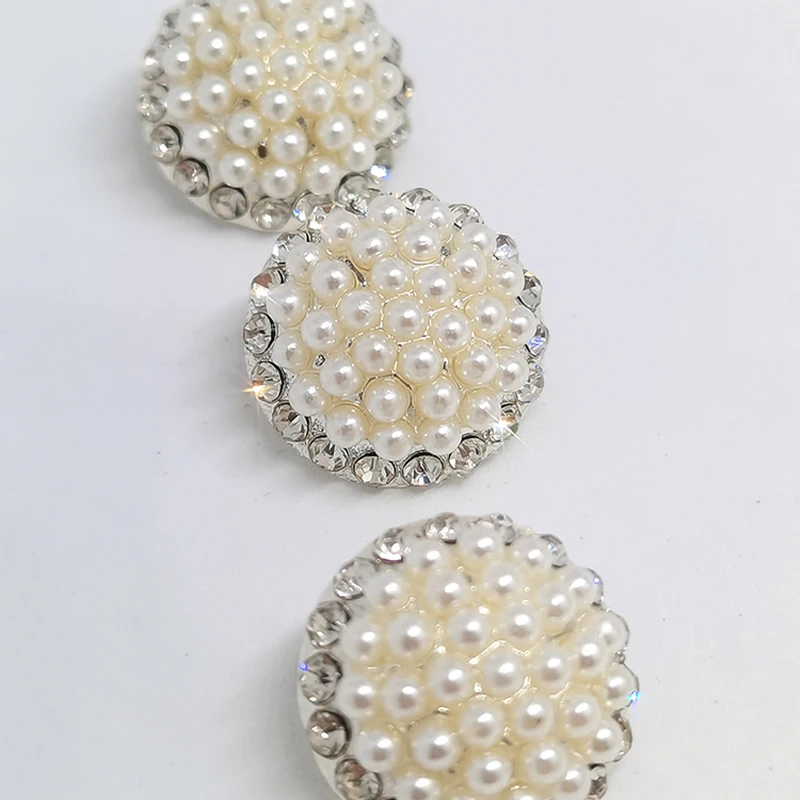 19MM Silver Pearl Rhinestone Buttons For Clothing Luxury Round Metal Button Maker Crafts Sewing Notion Needlework Appareil DIY