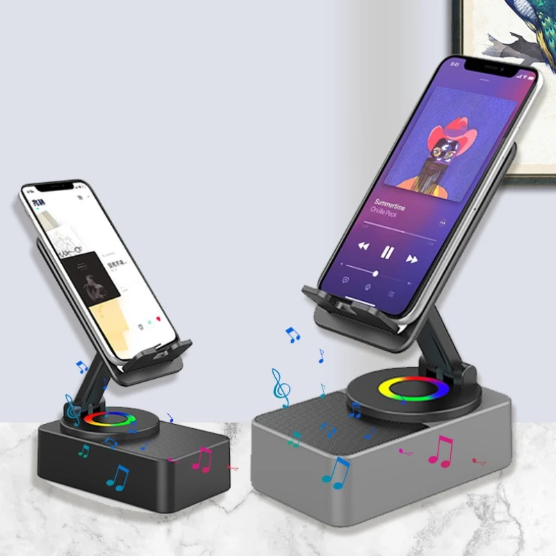 

360° Lifting Rotation Wireless Bluetooth Phone Holder Portable Speaker Mobile Power Bank Charge Travel Outdoors Phone Holder