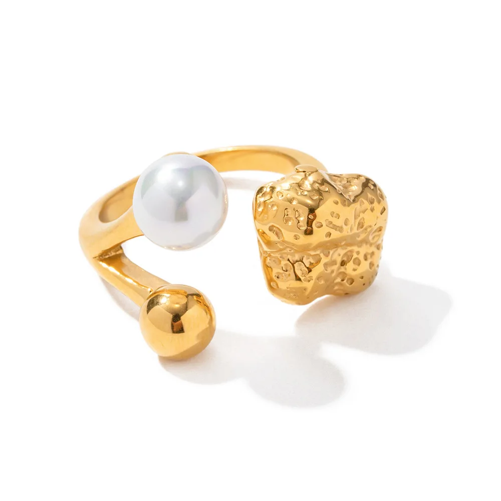 

Stainless Steel PVD 18K Gold Plated Tarnish Waterproof Pearl Rings For Woman Jewelry Wholesale Trendy