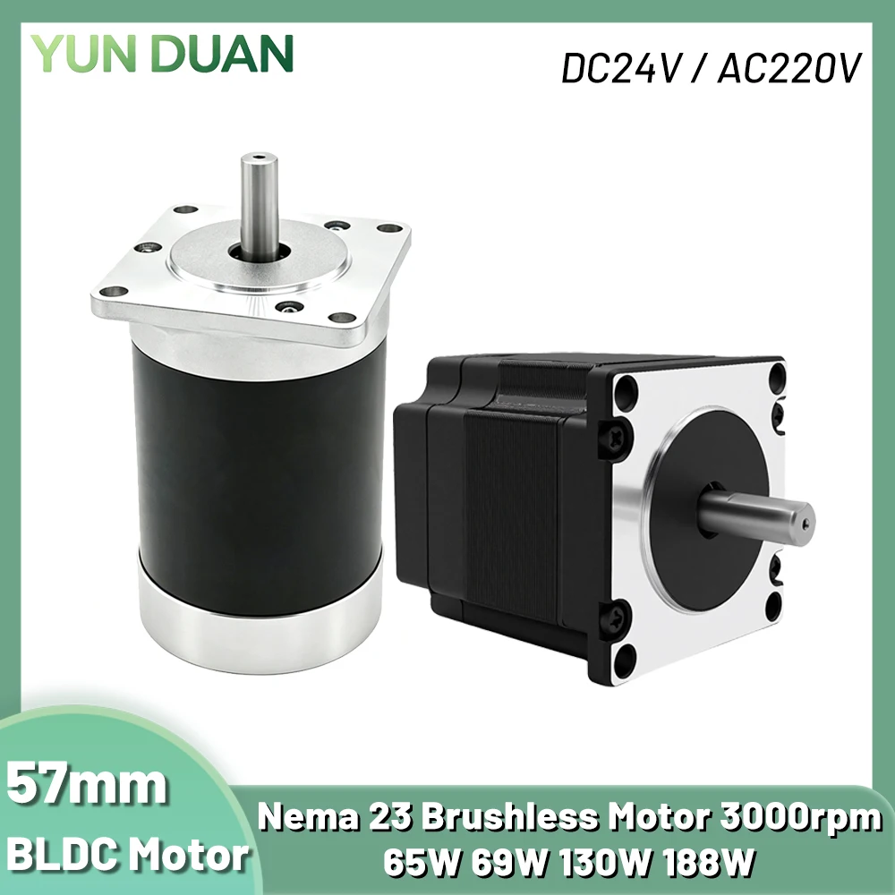 BLDC Motor 65W 69W 130W 188W DC24V AC220V Brushless Motor Hall Sensor Motor Nema23 57mm 3000RPM 0.6Nm 3PH 8mm Shaft