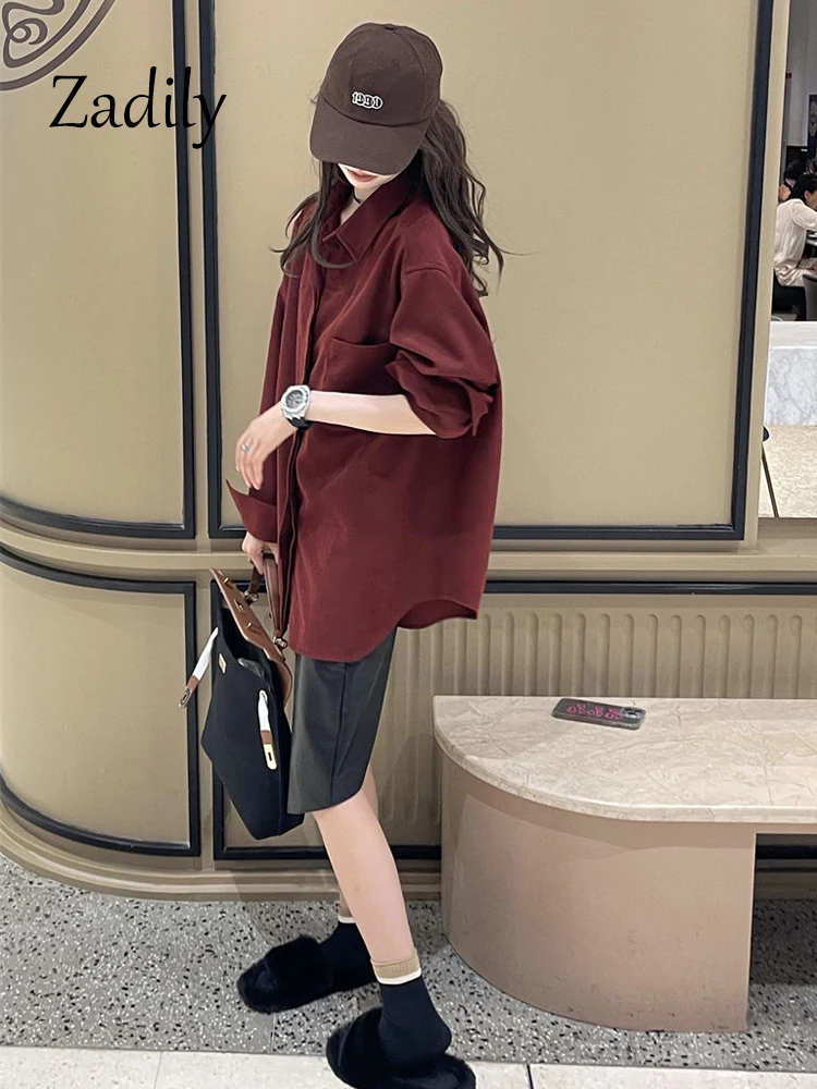 2024 Winter Corduroy Thick Women Long Shirt Korea Style Full Sleeve Blouse Casual Button Up Oversize Warm Cardigan Clothing Tops