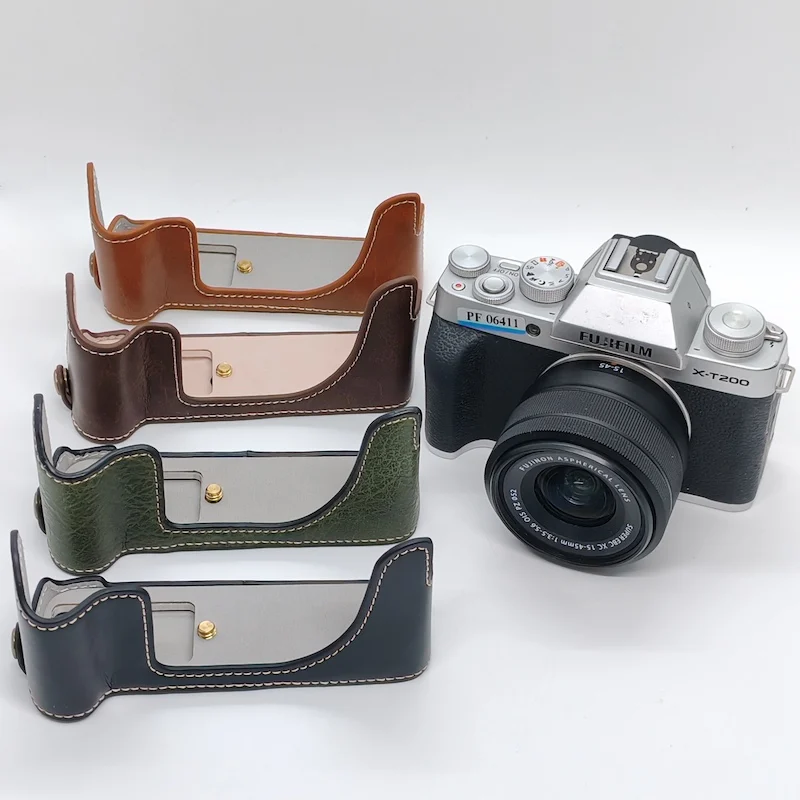 PU Leather Camera Half Case Base Cover For Fujifilm XT200 Fuji X-T200 XT-200 Battery Opening Shell