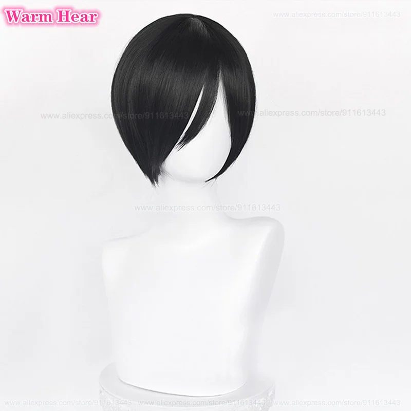 Peruca Cosplay Anime Ada Wong para Mulheres, Perucas Curtas Pretas, Resistente ao Calor, Cabelo Sintético, Festa de Halloween, Boné, 32cm