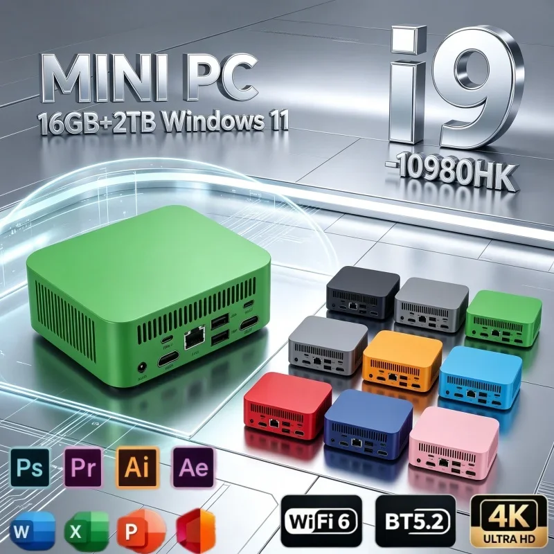 高速ミニデスクトップpc。intel-core-i9-10980hkプロセッサー、32gb-ram、2tb-ssd、windows-11、wi-fi-6、bluetooth-52、4k対応。学習やビジネスに最適なポータブルデバイス。