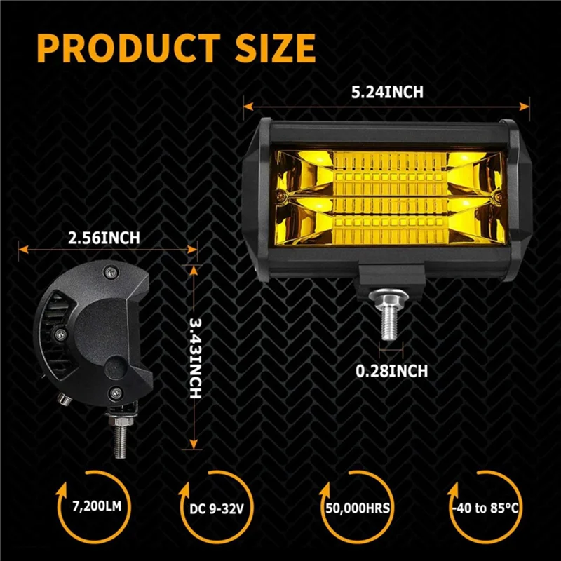 

4X 5 Inch 72W LED Work Lights Waterproof Off Road Pod Fog Lights Yellow Lamps For Trucks ATV UTV Polaris Boat Golf Cart