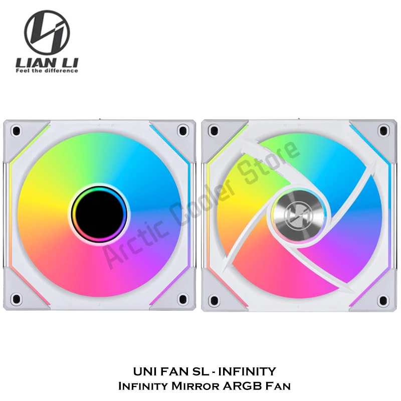 UNI FAN SL-INFINITY LIAN LI UNI Fan SL Infinity 140، مروحة مرآة Daisy Chain ARGB 14 سم، نظام L-Connect 3.0، لون أسود/أبيض