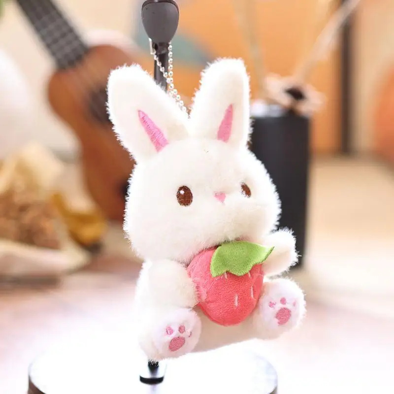 

Cute Strawberry Bunny Plush Keychain Cartoon Stuffed Doll Keyring Student Bag Pendant Backpack Hanging Decoration Gifts