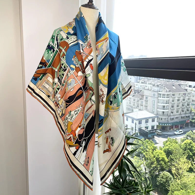 silk-wool-square-scarf-printed-scarf-silk-air-conditioner-orange-wool-women's-shawl