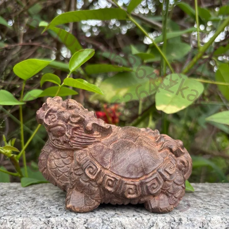 

Hand-Carved Agarwood Dragon Turtle Statue - 4.7"x2.6"x2.8" Wood Carving Feng Shui Decor, Home Living Room Ornaments,