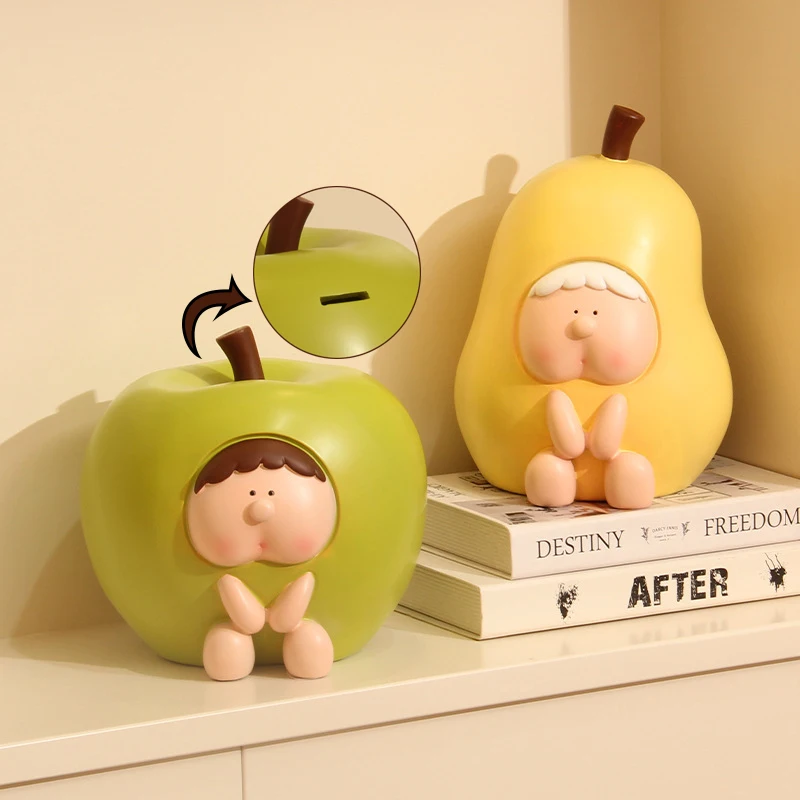 

Cute Cartoon Fruit Piggy Bank Modern Apple Pear Resin Children Saving Pot Creative Christmas Birthday Present for Kids Girls