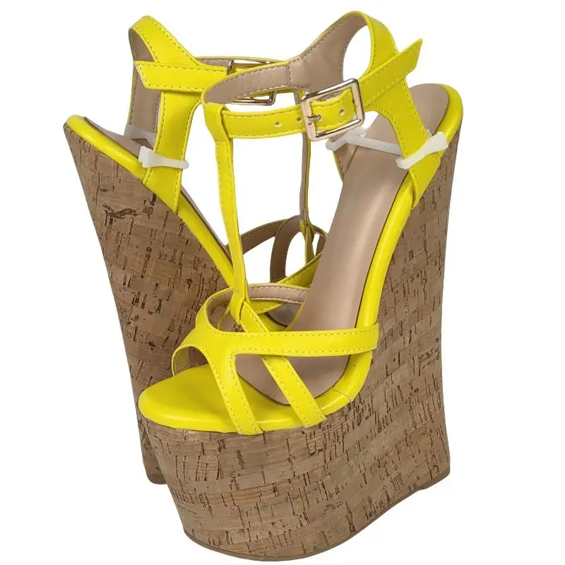 DIZHUANG shoes Sexy women\'s high-heeled sandals. About 20cm heel height. Wedges sandals. Yellow sandals. Summer women\'s shoes.