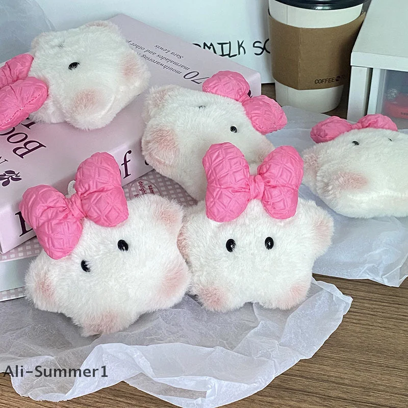 【E】Kawii Squeak Bow Star Plüsch-Schlüsselanhänger, niedlicher gefüllter Pentagramm-Puppen-Anhänger, Schlüsselanhänger, Tasche, Dekoration, Plüschtiere für Mädchen, Geschenke