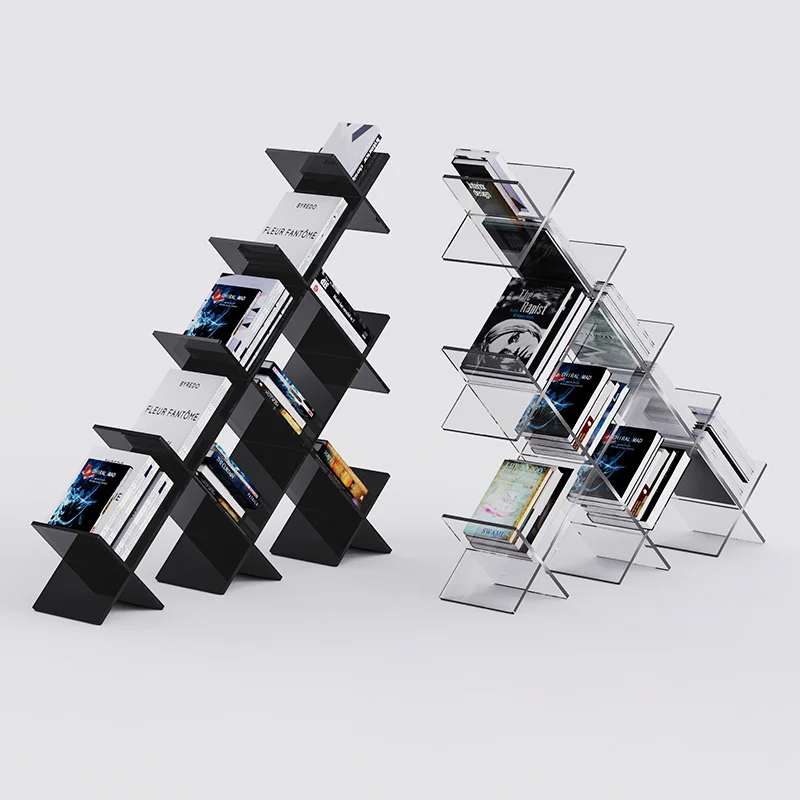 رف كتب متعدد الطبقات من الأكريليك رف عرض المجلات رف تخزين أرضي شفاف إبداعي لمطعم الفندق #1