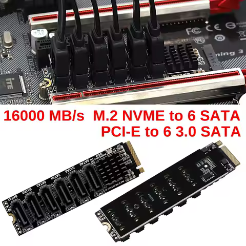 M.2 NVME To SATA3.0 PCIE To SATA 6Gpbsx6-Port Expansion Card ASM1166 Support SATA Protocol 16000 MB/s M.2 PCI-E Riser Card