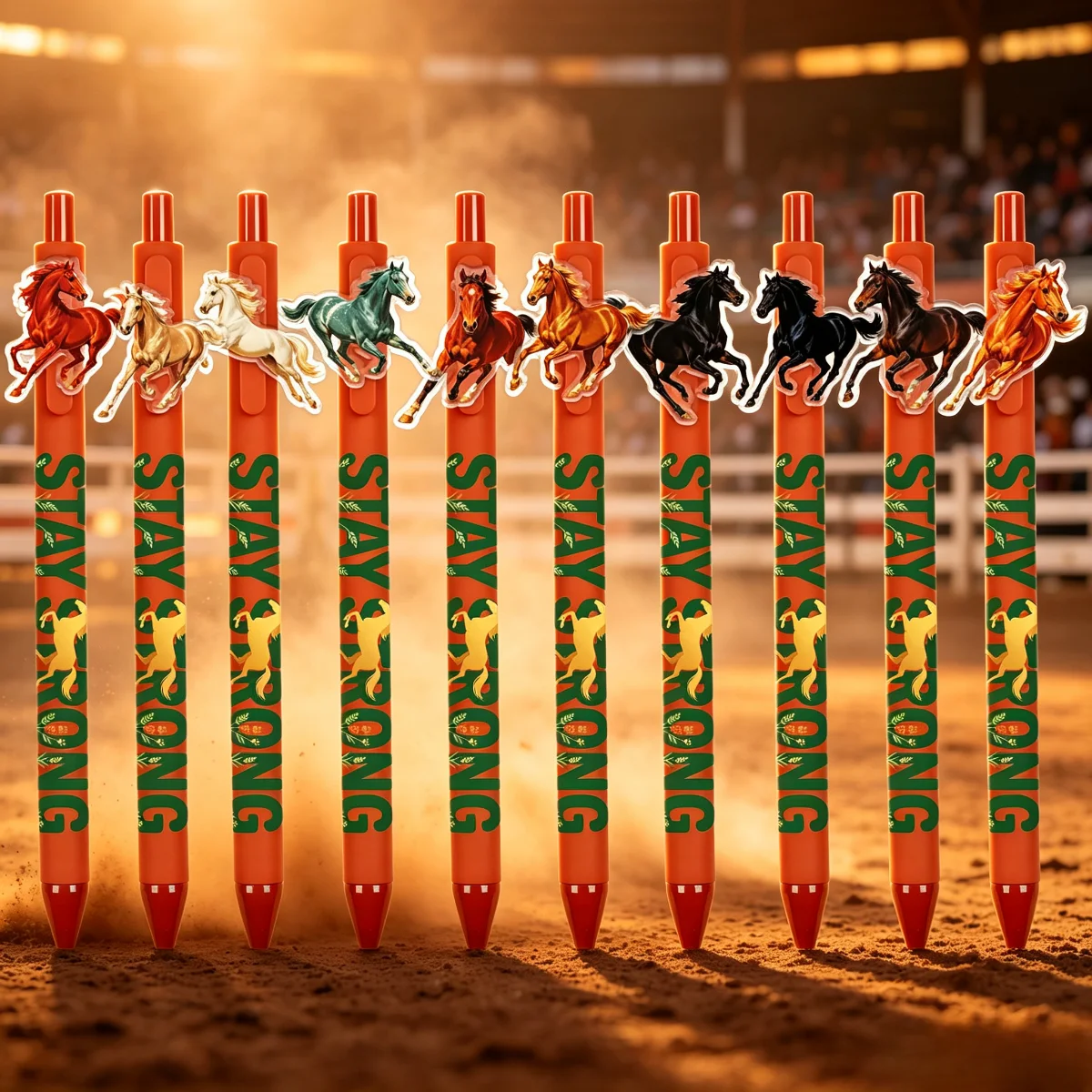 10 Pieces of Year of the Horse-Themed Retractable Ballpoint Pens - Black Ink, Random Designs