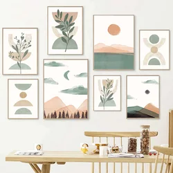 Abstract Mountain Leaf Sun Rainbow Geometry Landscape Posters And Prints Wall Art Canvas Painting Pictures For Living Room Decor