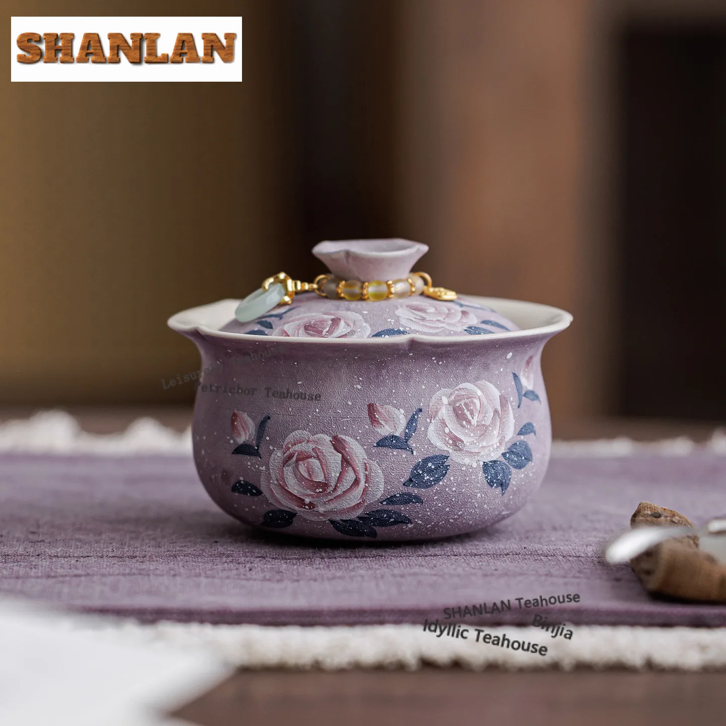 170ml Hand Painted Purple Rose Gaiwan Aesthetic Tea Tureen Tea Bowl With Lid Kit Tea Maker Cover Bowl Kung Fu Tea Set Decoration